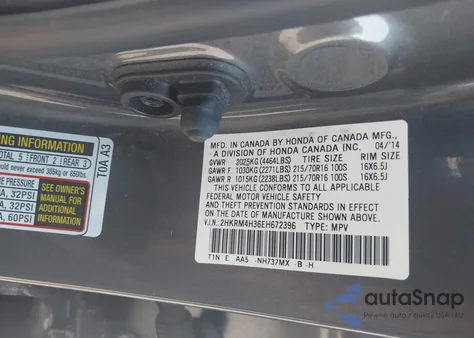 2014 Honda Cr-V Lx z USA, uszkodzony, nr VIN 2HKRM4H36EH672396